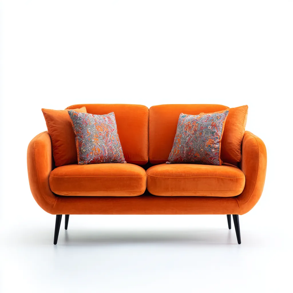 Divano lineare - velluto - 160x88x85 cm - arancione - soggiorno - design moderno-Frameuna