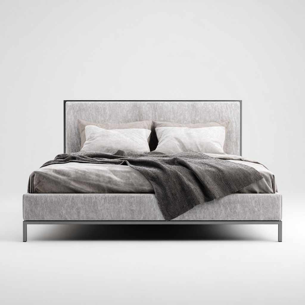 Letto matrimoniale - tessuto - metallo - 200x180x115 cm - grigio - design moderno per camera da letto-Frameuna