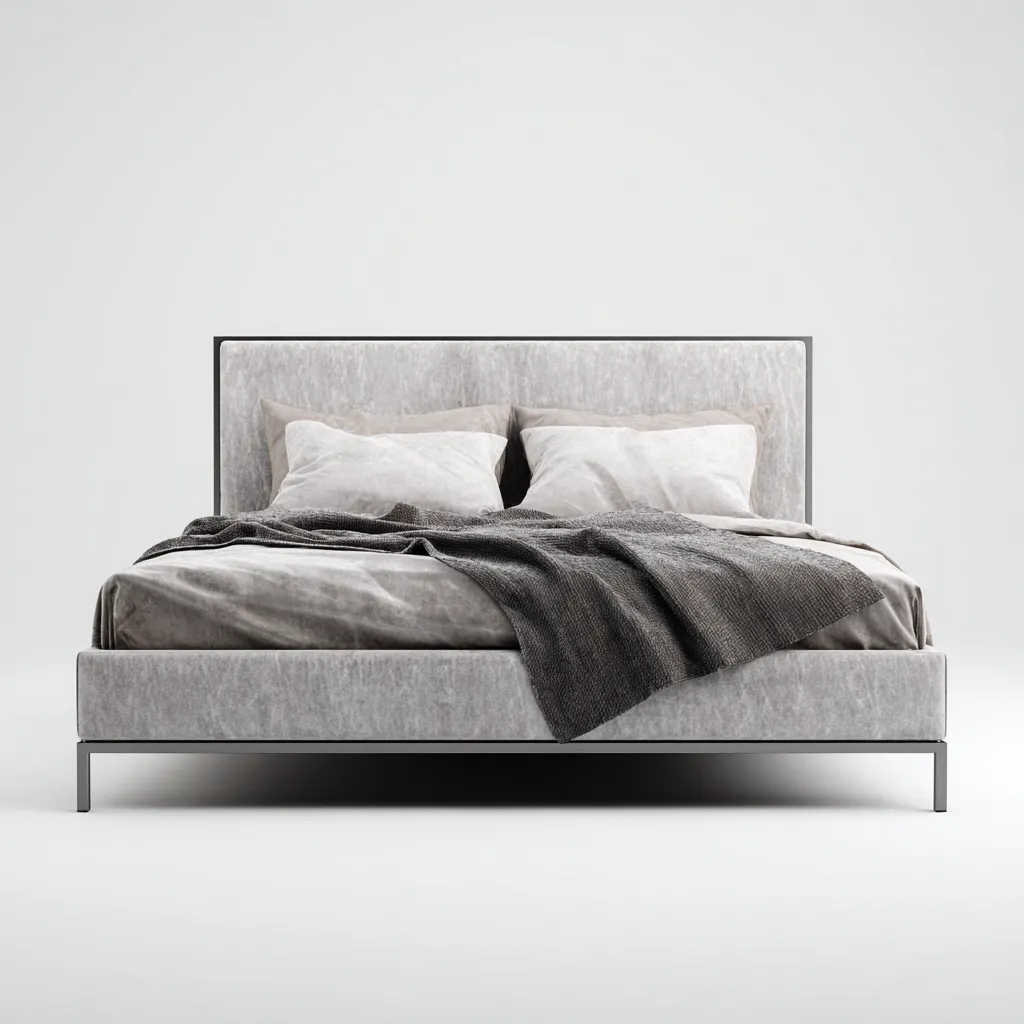 Letto matrimoniale - tessuto - metallo - 200x180x115 cm - grigio - design moderno per camera da letto-Frameuna