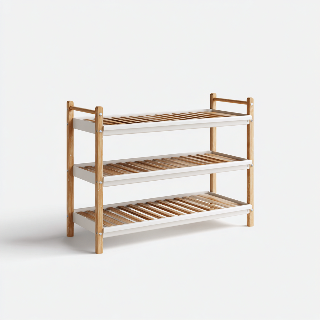 Scarpiera - legno - 70x28x60 cm - bianco - naturale - adatta per ingresso - design moderno-Frameuna