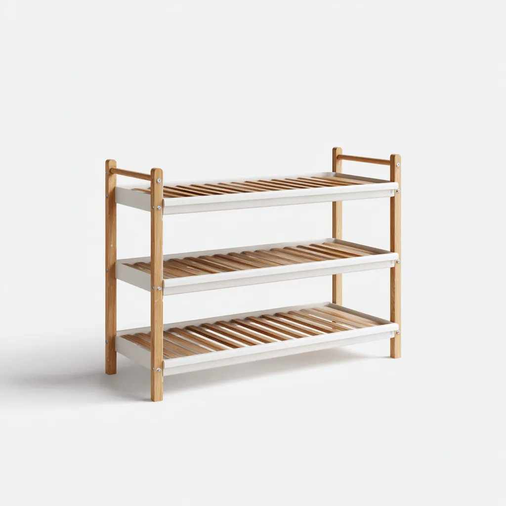 Scarpiera - legno - 70x28x60 cm - bianco - naturale - adatta per ingresso - design moderno-Frameuna