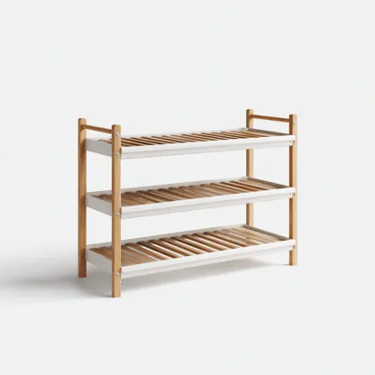 Scarpiera - legno - 70x28x60 cm - bianco - naturale - adatta per ingresso - design moderno-Frameuna