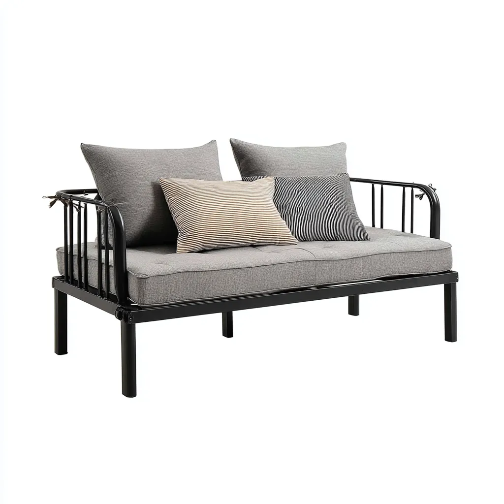 Divano letto in metallo - 200x90x85 cm - nero - grigio - per camera da letto - design moderno-Frameuna