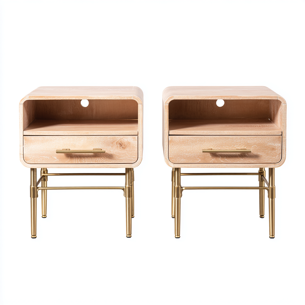 Comodino in legno - 45x35x60 cm - legno chiaro - oro - per camera da letto - design moderno-Frameuna