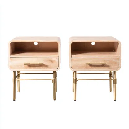 Comodino in legno - 45x35x60 cm - legno chiaro - oro - per camera da letto - design moderno-Frameuna