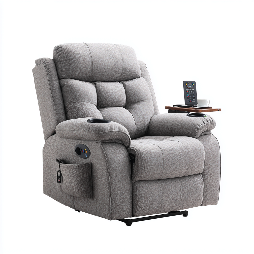 Poltrona reclinabile - tessuto - 90x98x104 cm - grigio chiaro - per soggiorno - design moderno-Frameuna