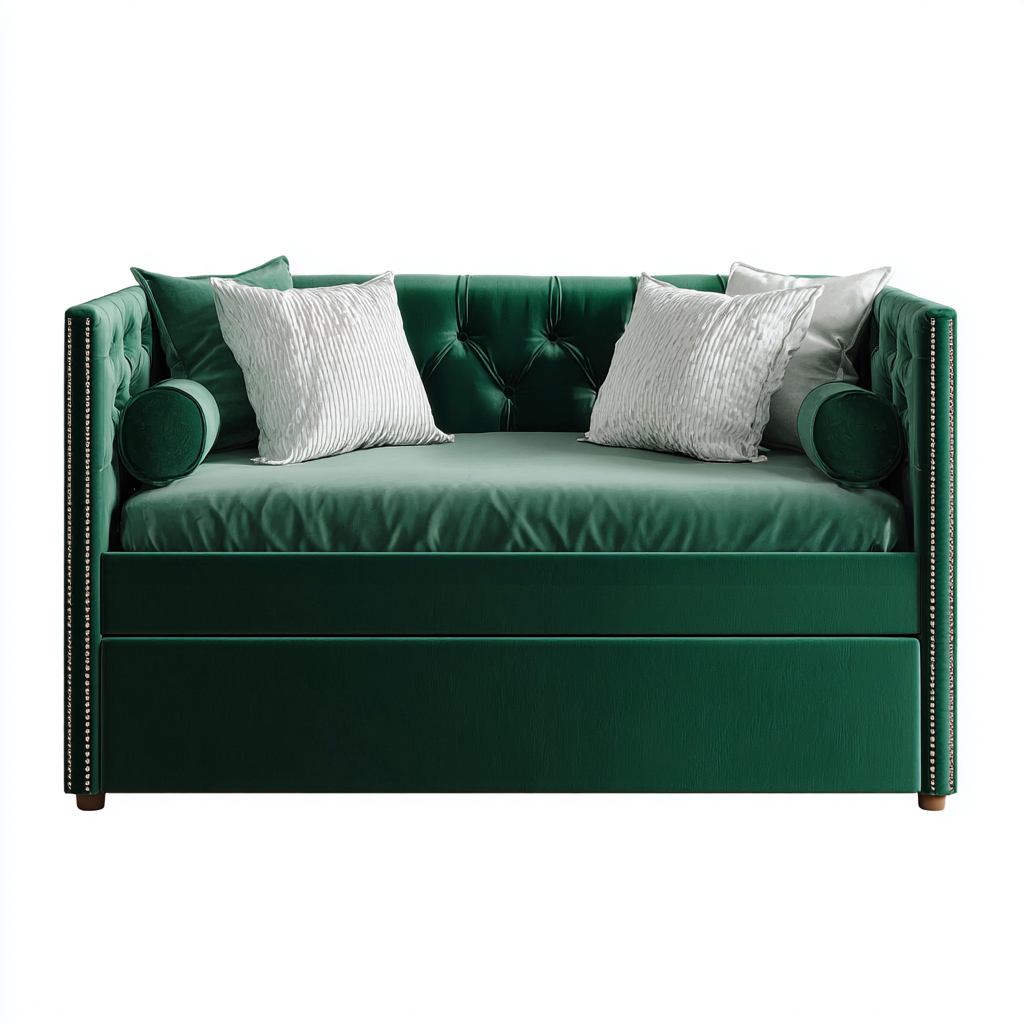 Divano letto imbottito in velluto - 210x100x90 cm - verde smeraldo - per camera da letto - design moderno-Frameuna