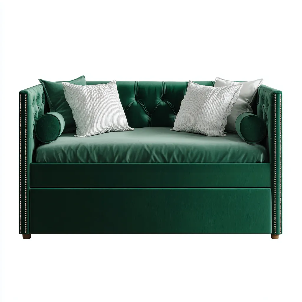 Divano letto imbottito in velluto - 210x100x90 cm - verde smeraldo - per camera da letto - design moderno-Frameuna