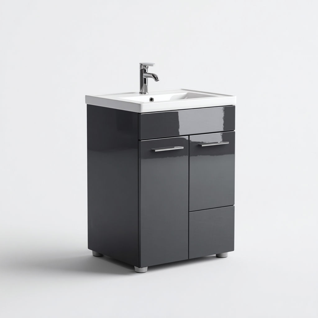 Mobile lavabo MDF 55x38x85 cm - grigio lucido - per bagno design moderno-Frameuna