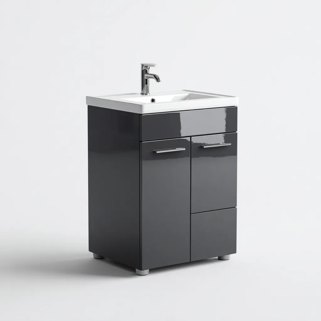 Mobile lavabo MDF 55x38x85 cm - grigio lucido - per bagno design moderno-Frameuna