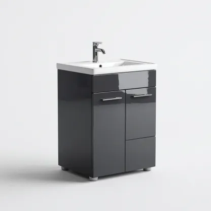 Mobile lavabo MDF 55x38x85 cm - grigio lucido - per bagno design moderno-Frameuna