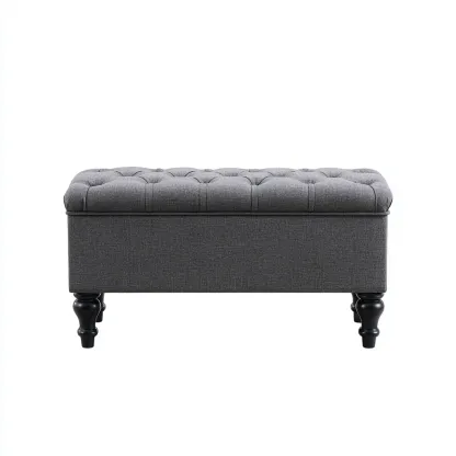 Panca da ingresso - tessuto - legno - 95x42x45 cm - grigio scuro - nero - design moderno-Frameuna