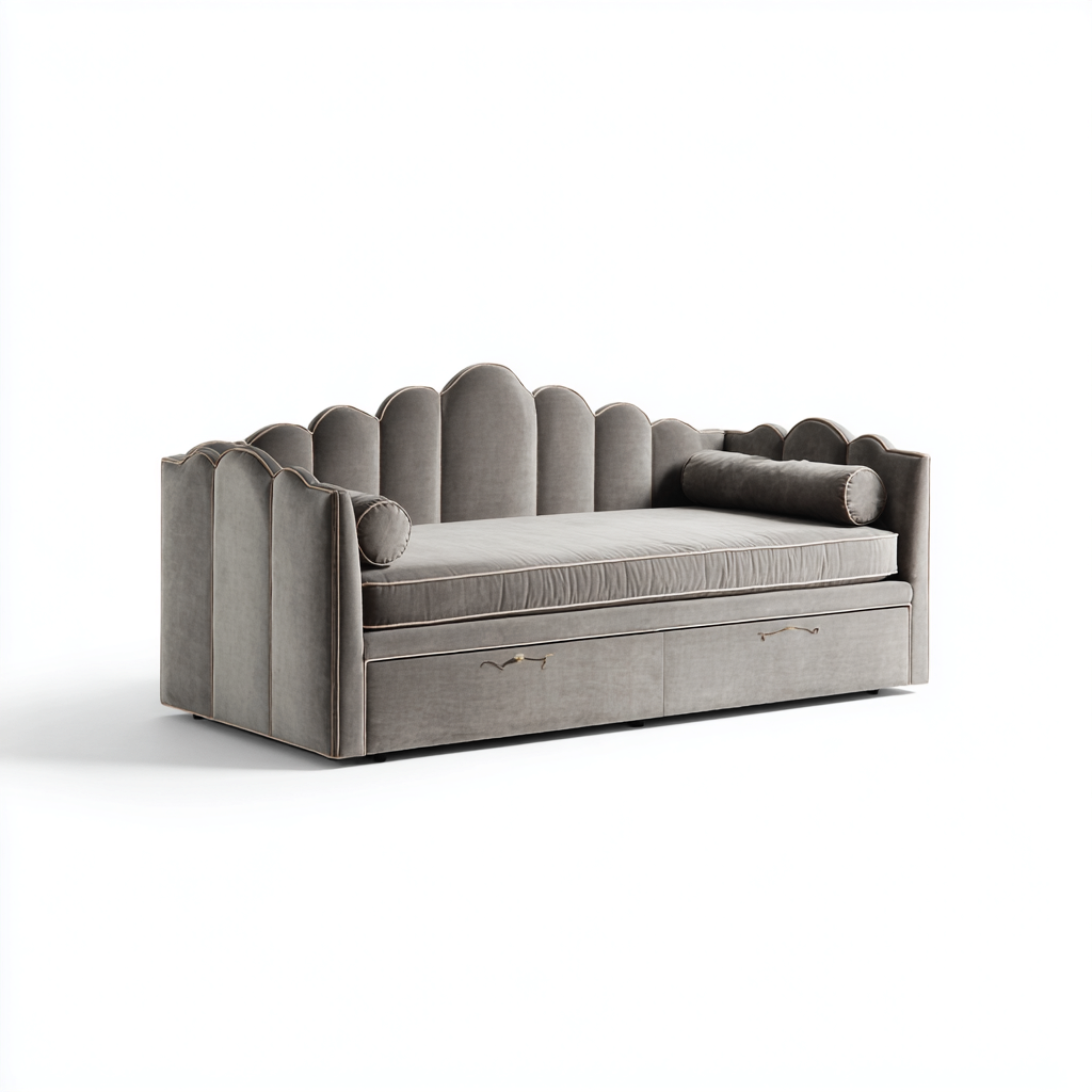 Divano letto - velluto - legno - 215x100x90 cm - grigio chiaro - design moderno - per camera da letto-Frameuna