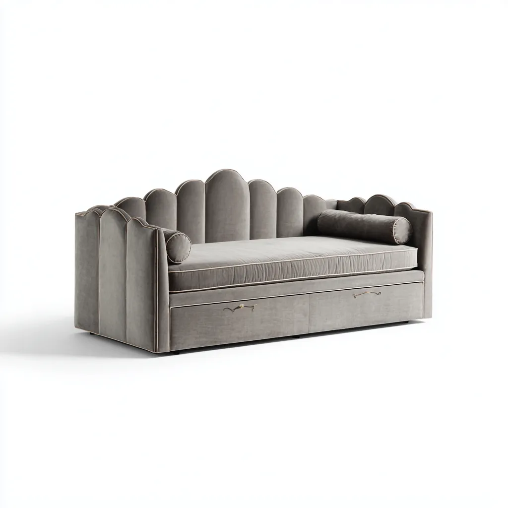 Divano letto - velluto - legno - 215x100x90 cm - grigio chiaro - design moderno - per camera da letto-Frameuna