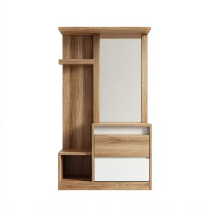 Attaccapanni legno composito con specchio 95x38x185 cm - rovere - bianco - design moderno per ingresso-Frameuna