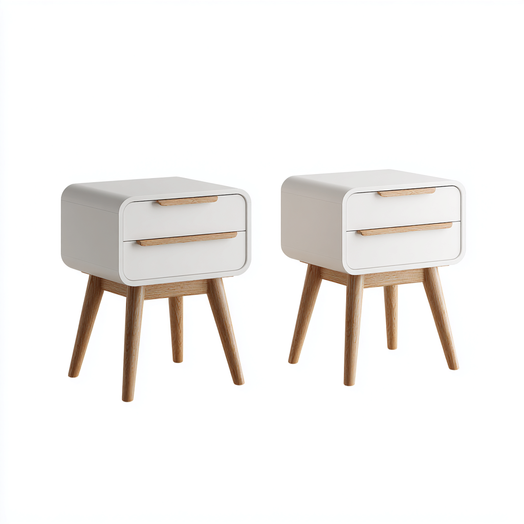 Comodino - legno - melaminico - 46x35x56 cm - bianco - legno naturale - design scandinavo - per camera da letto-Frameuna