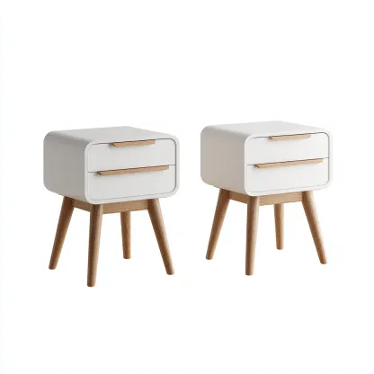 Comodino - legno - melaminico - 46x35x56 cm - bianco - legno naturale - design scandinavo - per camera da letto-Frameuna