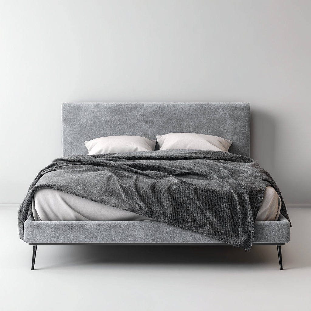 Letto matrimoniale imbottito in tessuto - 210x165x105 cm - grigio - per camera da letto - design moderno-Frameuna