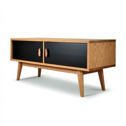 Mobile TV in legno rovere con ante nere 90x35x55 cm - nero - rovere - design nordico per soggiorno-Frameuna