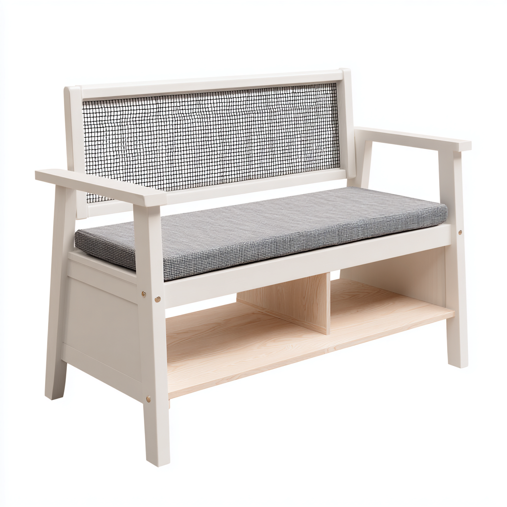 Scarpiera con panca 90x35x85 cm - bianco - grigio - design moderno per ingresso-Frameuna