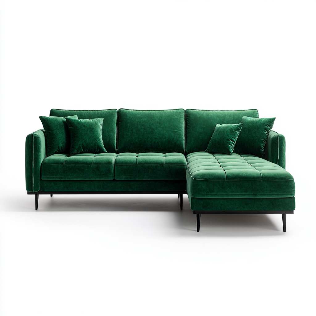 Divano angolare in velluto 218x150x86 cm - verde smeraldo - design moderno per soggiorno-Frameuna