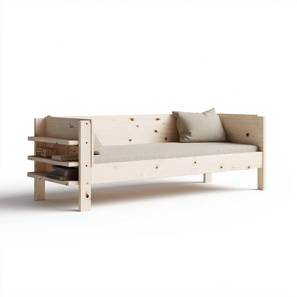 Divano letto - legno massello - 205x90x82 cm - legno naturale - design minimalista - per camera da letto-Frameuna