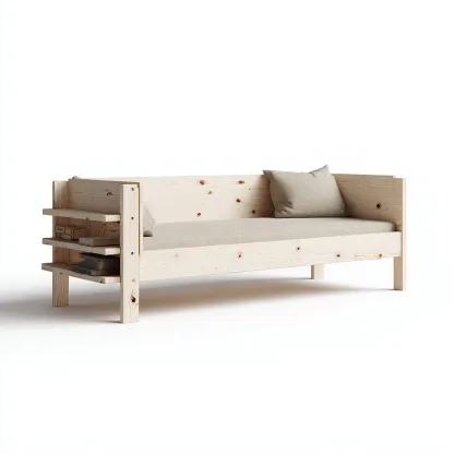 Divano letto - legno massello - 205x90x82 cm - legno naturale - design minimalista - per camera da letto-Frameuna