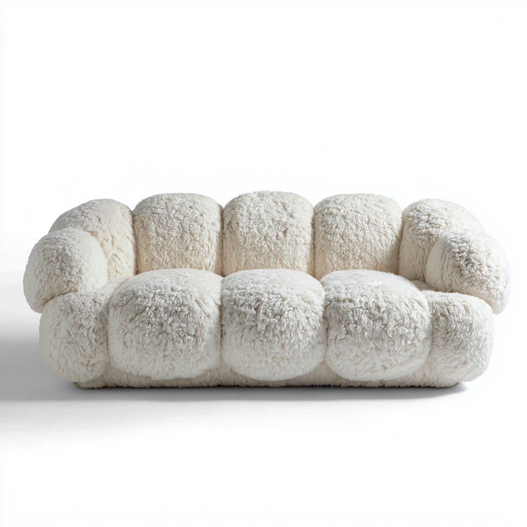 Divano lineare in peluche 200x100x85 cm - avorio - design contemporaneo per soggiorno-Frameuna