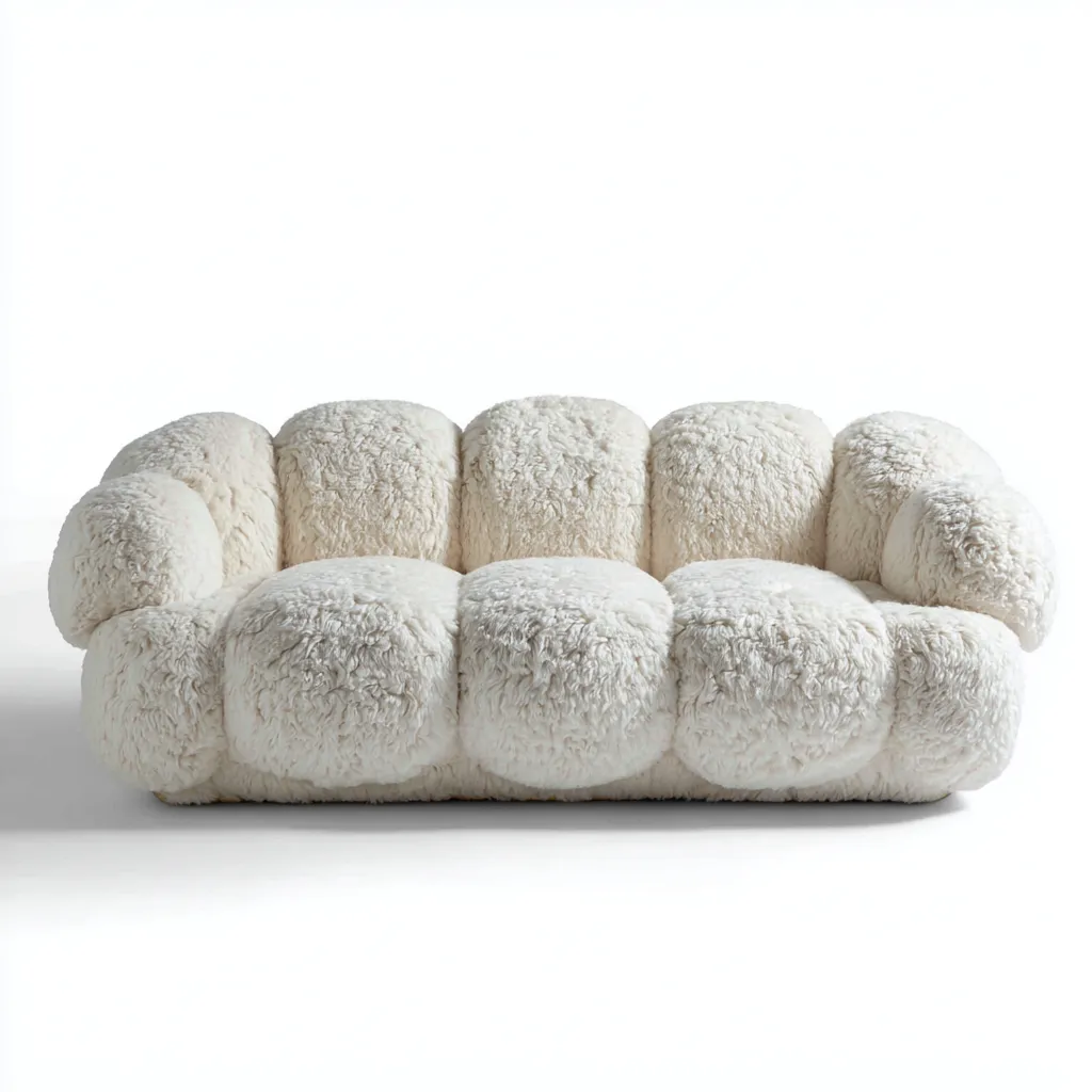 Divano lineare in peluche 200x100x85 cm - avorio - design contemporaneo per soggiorno-Frameuna