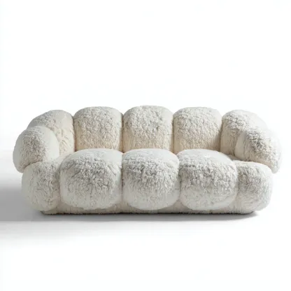 Divano lineare in peluche 200x100x85 cm - avorio - design contemporaneo per soggiorno-Frameuna