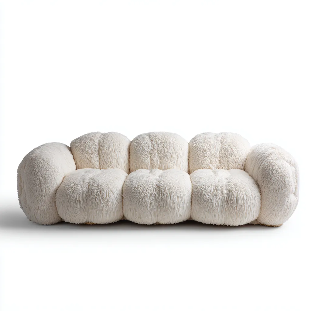 Divano lineare - tessuto peloso - 210x95x85 cm - bianco - soggiorno - design moderno-Frameuna