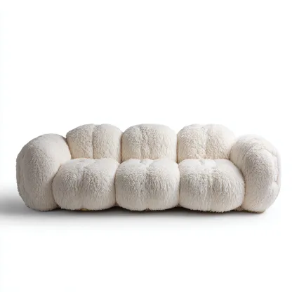 Divano lineare - tessuto peloso - 210x95x85 cm - bianco - soggiorno - design moderno-Frameuna