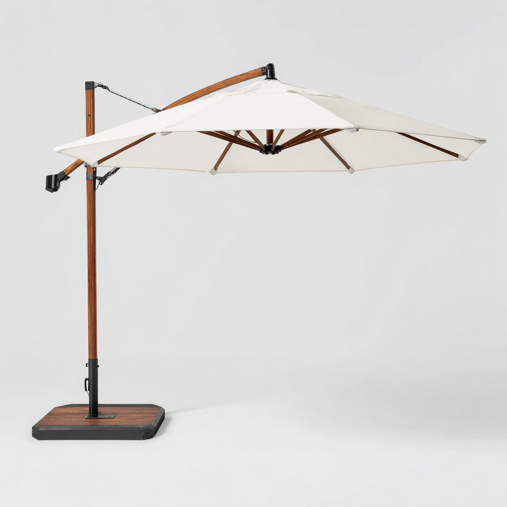 Ombrellone da giardino legno - alluminio 300x260 cm - bianco - naturale - adatto per uso outdoor in giardino design moderno-Frameuna