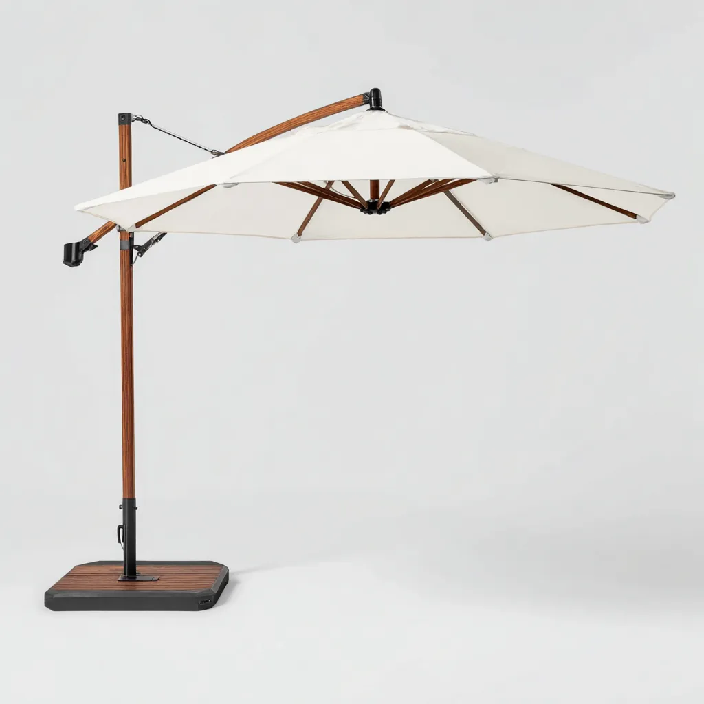 Ombrellone da giardino legno - alluminio 300x260 cm - bianco - naturale - adatto per uso outdoor in giardino design moderno-Frameuna