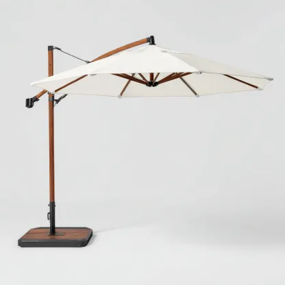 Ombrellone da giardino legno - alluminio 300x260 cm - bianco - naturale - adatto per uso outdoor in giardino design moderno-Frameuna