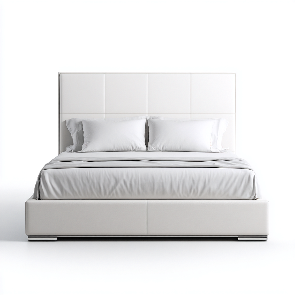 Letto matrimoniale imbottito in tessuto - 210x165x120 cm - bianco crema - per camera da letto - design moderno-Frameuna