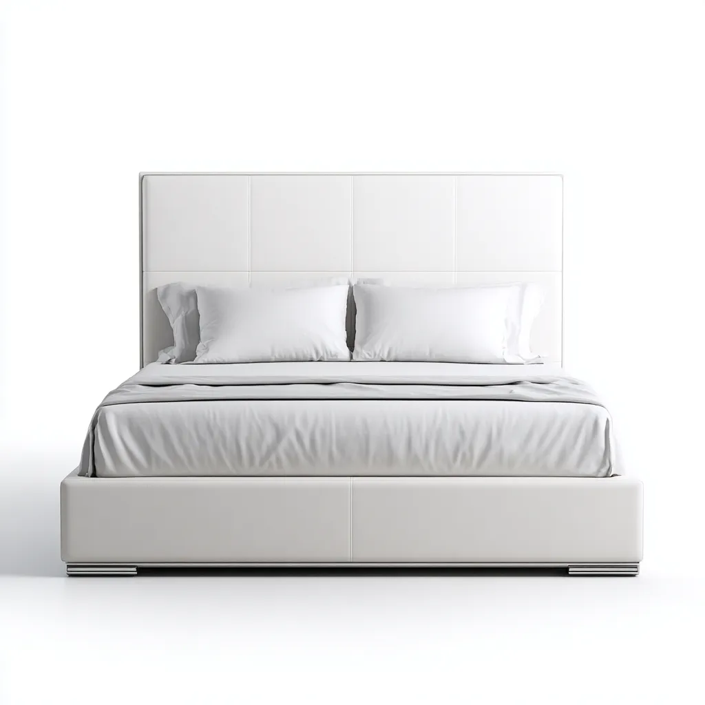 Letto matrimoniale imbottito in tessuto - 210x165x120 cm - bianco crema - per camera da letto - design moderno-Frameuna