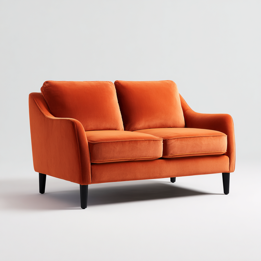 Divano lineare - velluto - 150x86x85 cm - arancione - soggiorno - design moderno-Frameuna