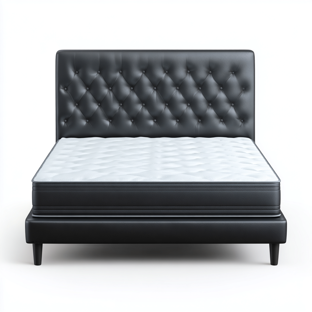 Letto matrimoniale imbottito in similpelle - 210x165x115 cm - nero - per camera da letto - design moderno-Frameuna