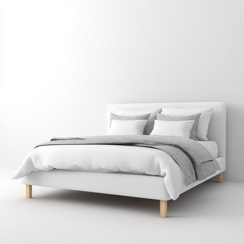 Letto matrimoniale imbottito in tessuto - 210x160x105 cm - bianco - per camera da letto - design moderno-Frameuna