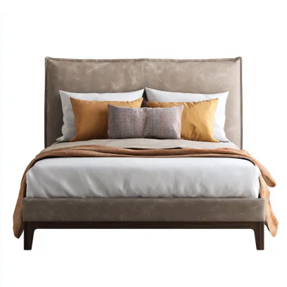 Letto matrimoniale - tessuto vellutato - legno - 200x180x115 cm - beige - design moderno per camera da letto-Frameuna