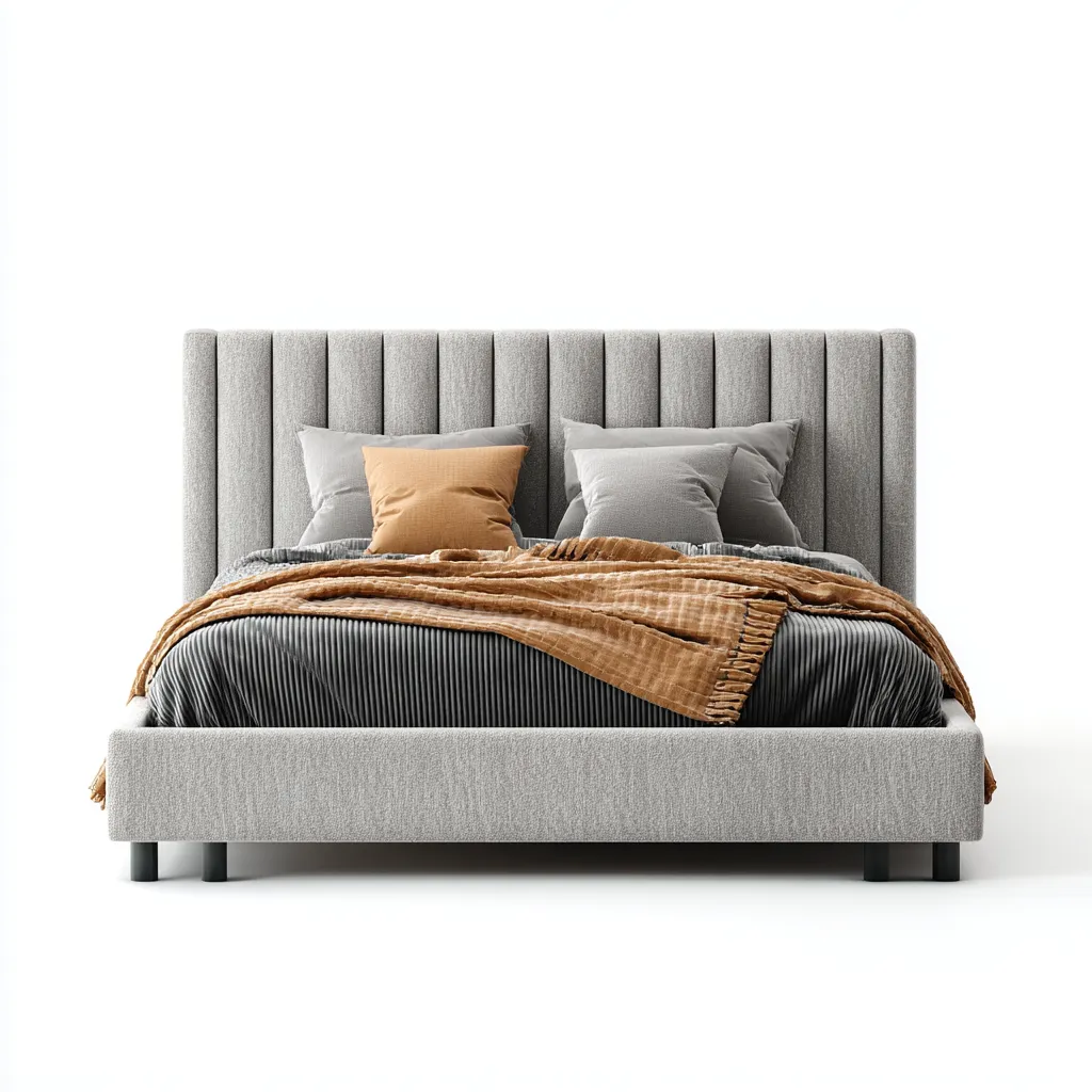 Letto matrimoniale imbottito in tessuto - 210x165x118 cm - grigio chiaro - per camera da letto - design moderno-Frameuna