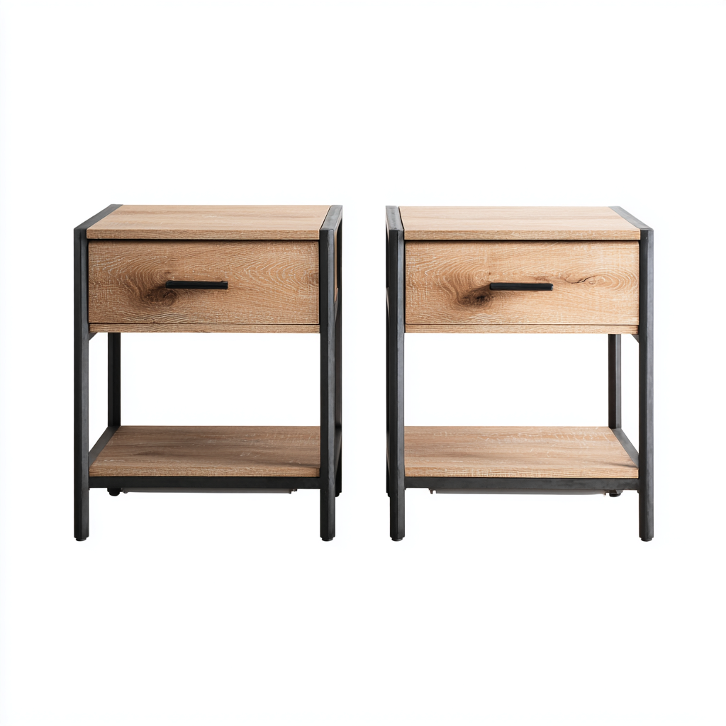 Comodino - legno - metallo - 48x38x60 cm - legno naturale - nero - design industriale - per camera da letto-Frameuna