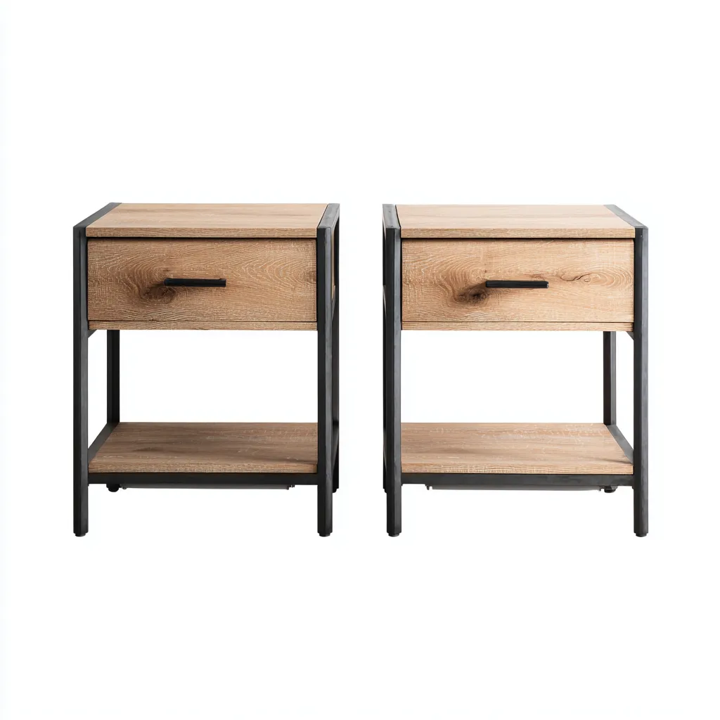 Comodino - legno - metallo - 48x38x60 cm - legno naturale - nero - design industriale - per camera da letto-Frameuna