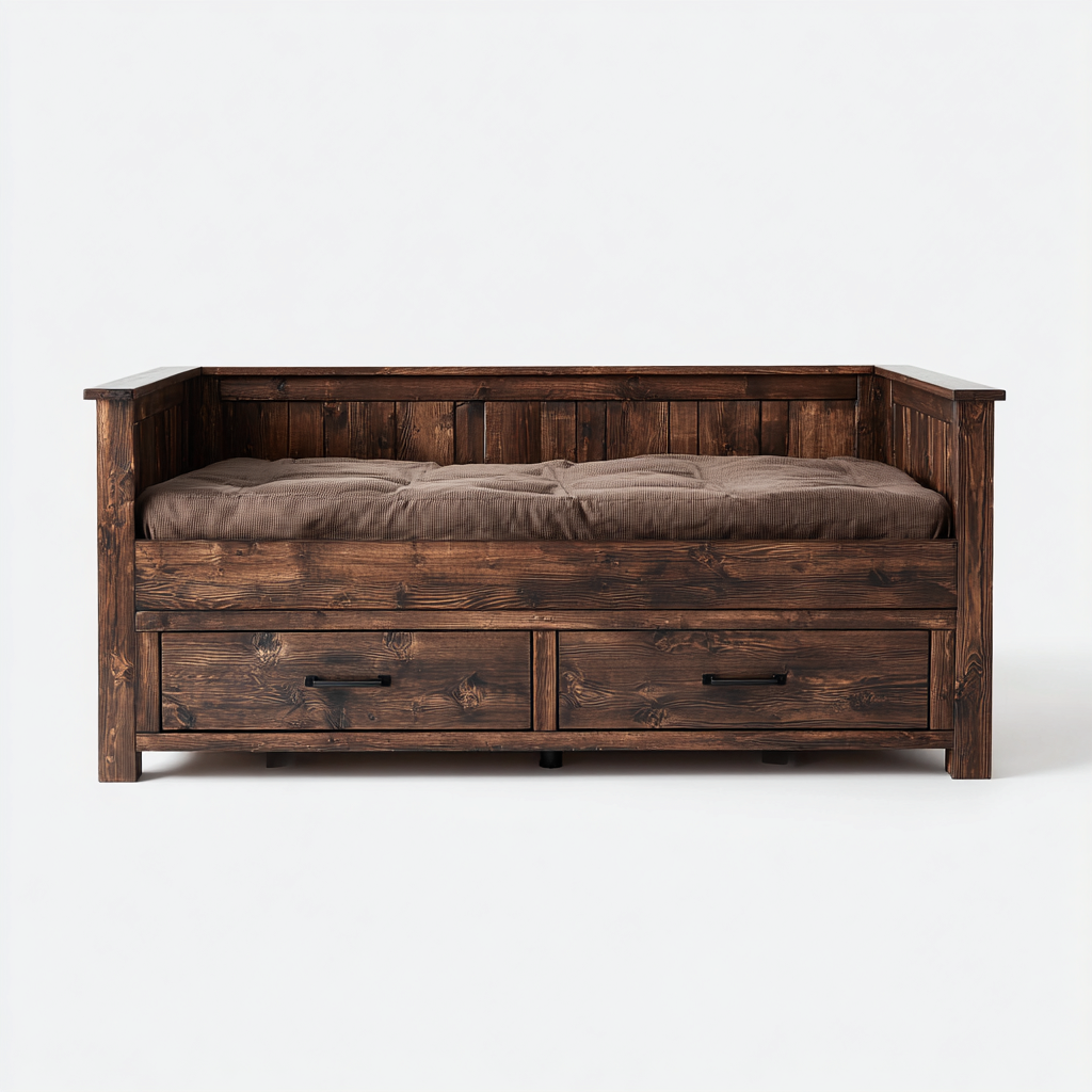 Divano letto - legno massello - 210x95x85 cm - marrone scuro - design rustico - per camera da letto-Frameuna