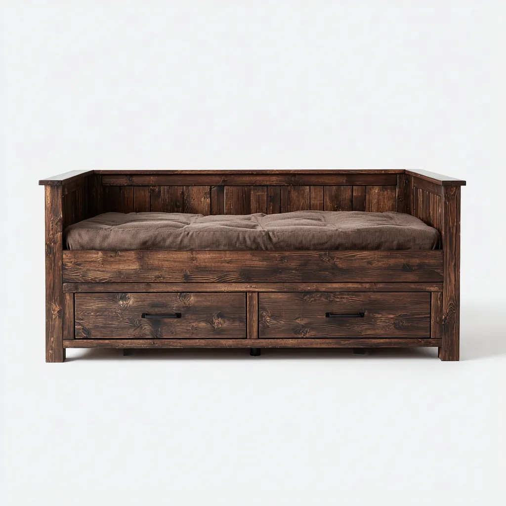 Divano letto - legno massello - 210x95x85 cm - marrone scuro - design rustico - per camera da letto-Frameuna