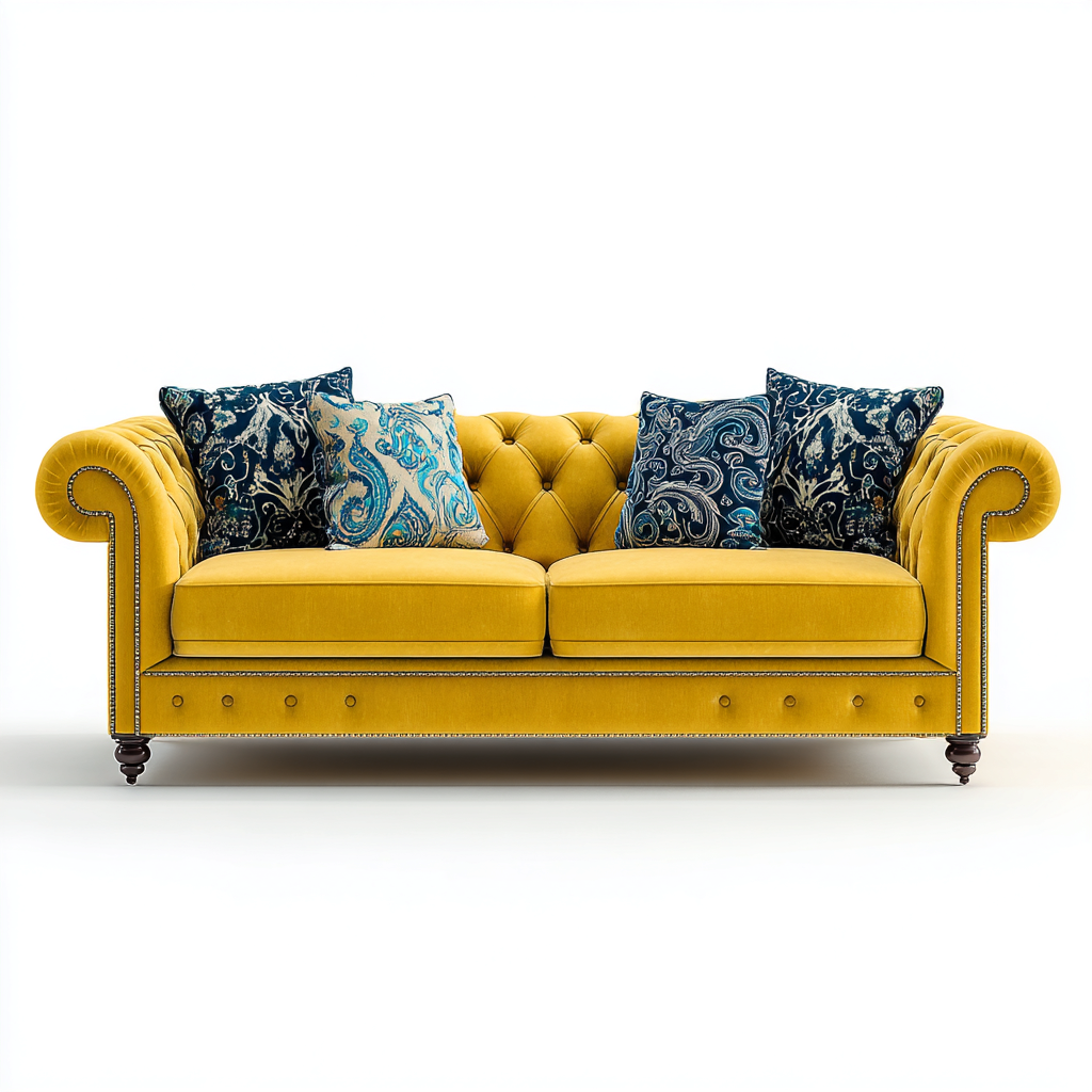 Divano lineare - velluto - 220x95x85 cm - giallo - soggiorno - design classico-Frameuna