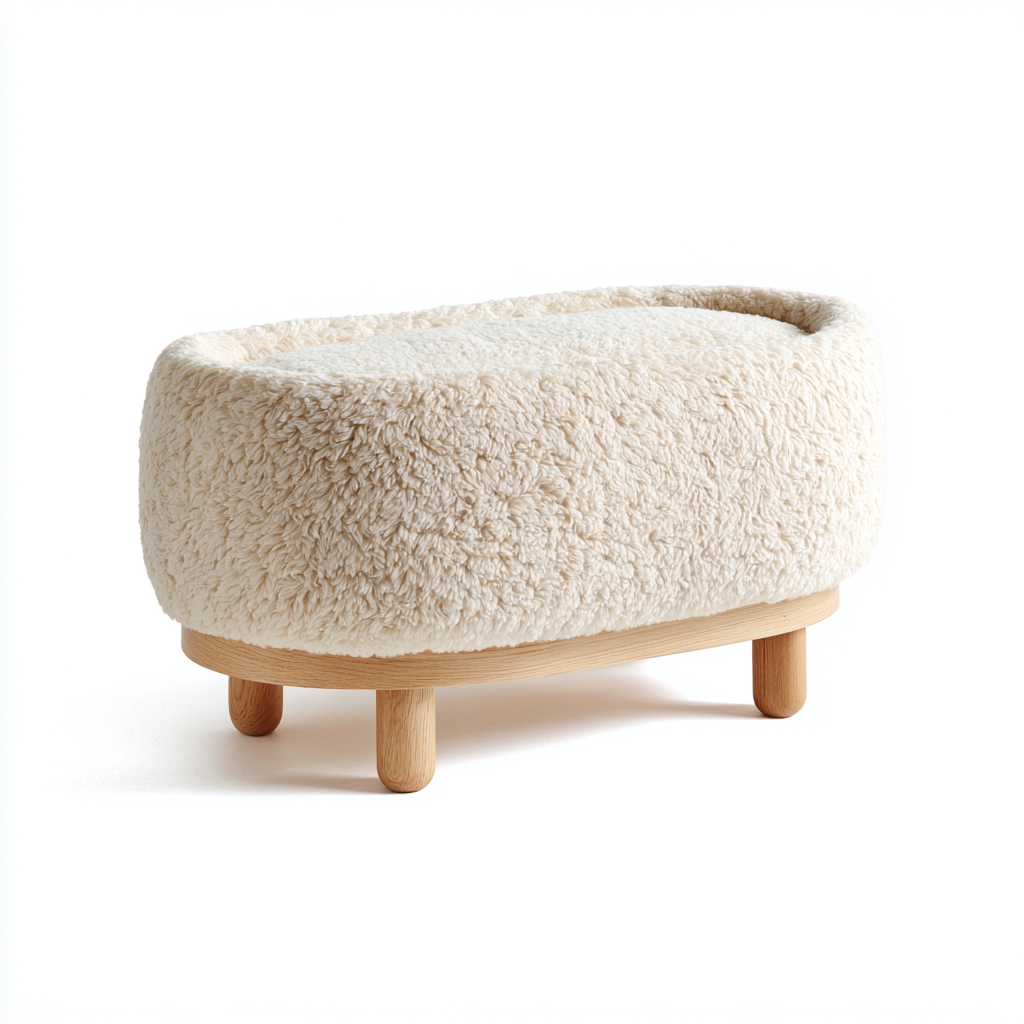 Panca da ingresso imbottita in tessuto peloso 70x40x38 cm - beige - legno - design moderno per ingresso-Frameuna