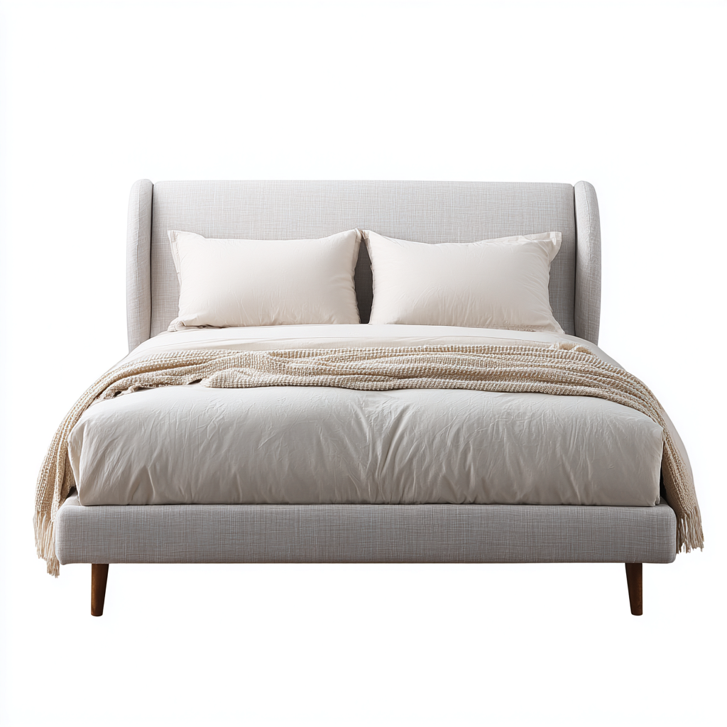 Letto matrimoniale imbottito in tessuto - 210x165x118 cm - grigio chiaro - per camera da letto - design moderno-Frameuna