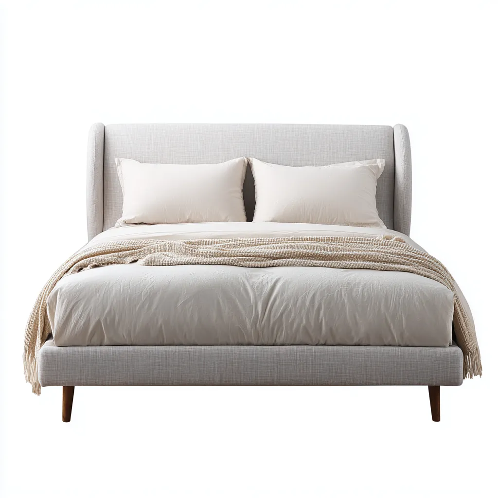 Letto matrimoniale imbottito in tessuto - 210x165x118 cm - grigio chiaro - per camera da letto - design moderno-Frameuna